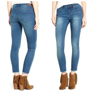 Articles of Society Carly Skinny Jeans Medium Blue Del Mar Mid Rise Frayed 31 12